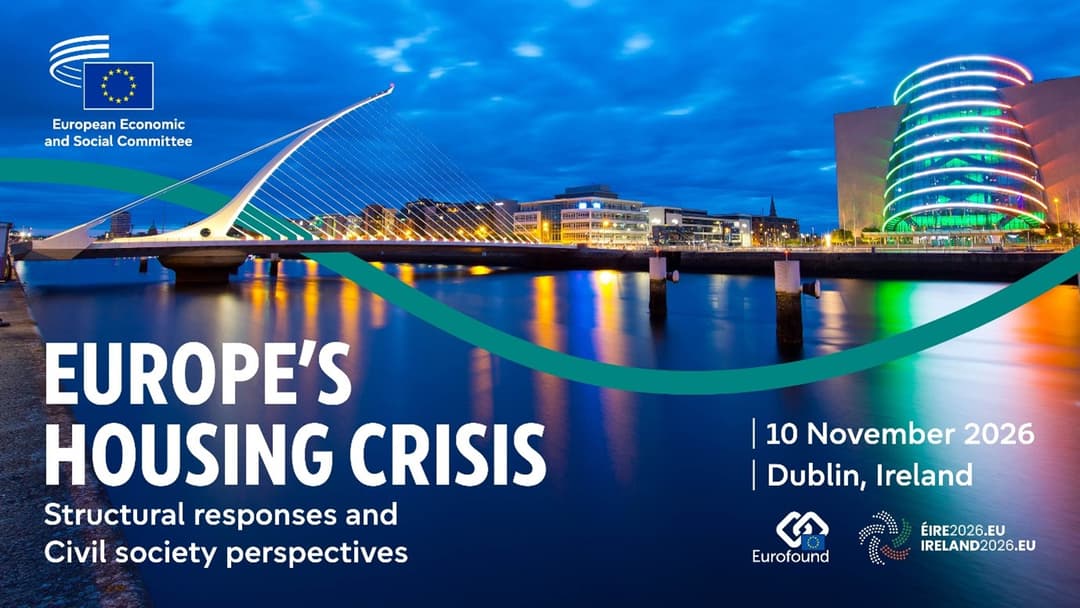Night view of Dublin with a lit bridge and buildings, promoting Europe's Housing Crisis event on November 10, 2026, in Dublin, Ireland.