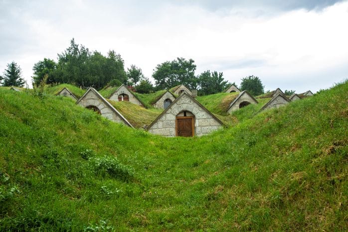 Countryside wine cellar scene in Hungary.